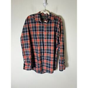 Orvis Men's Orange and Blue Plaid Long Sleeve Shirt Sz M